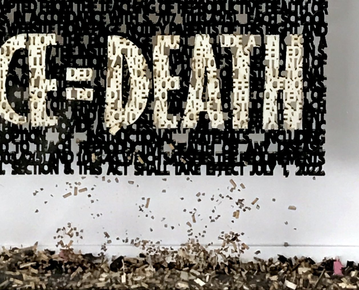  Stop W.O.K.E. Act, (close up of Silence = Death poster), laser cut ink painting on paper, 9 x 6 inches ©2022 