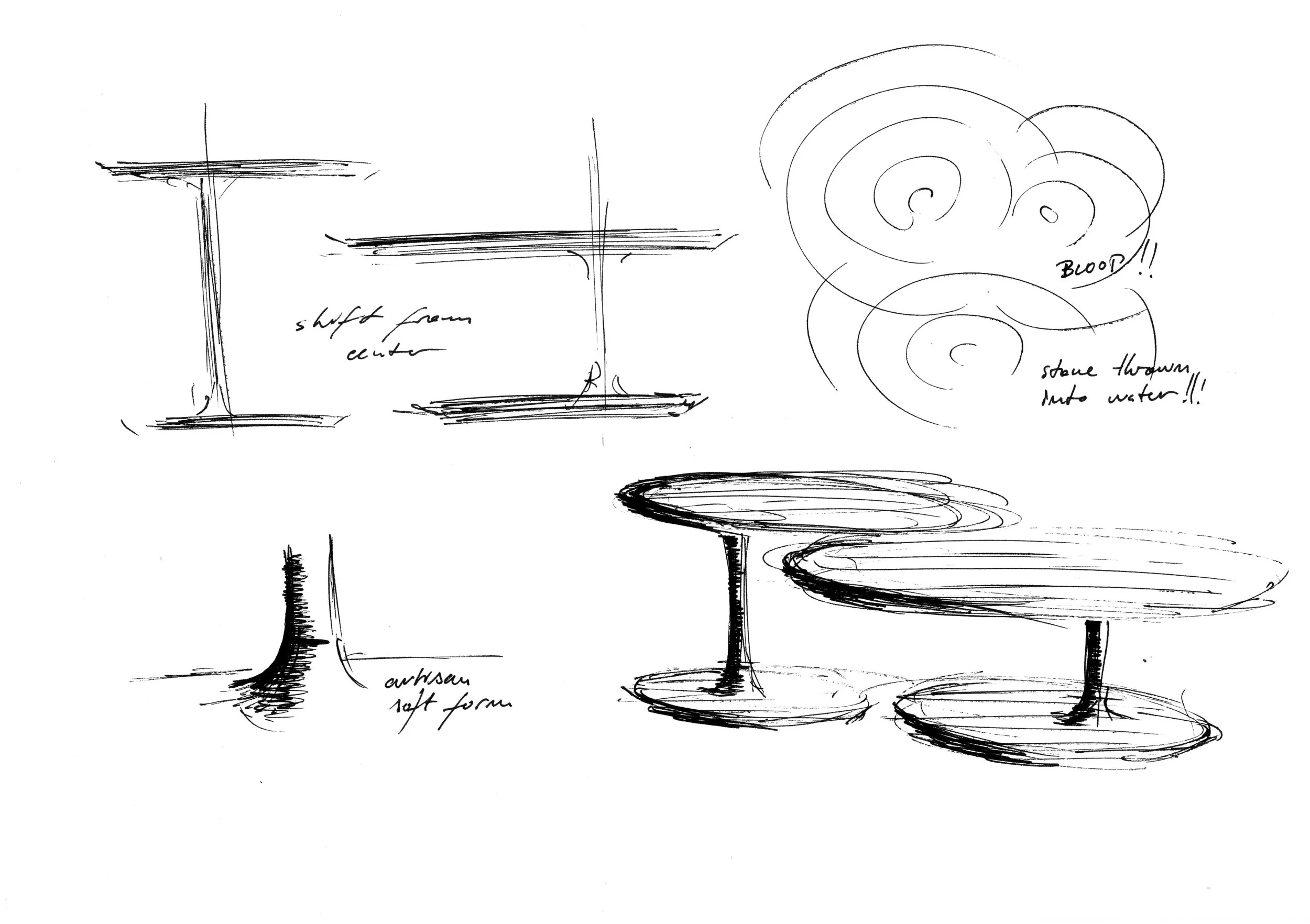 Bloop coffee table designed by Regular Company - sketches