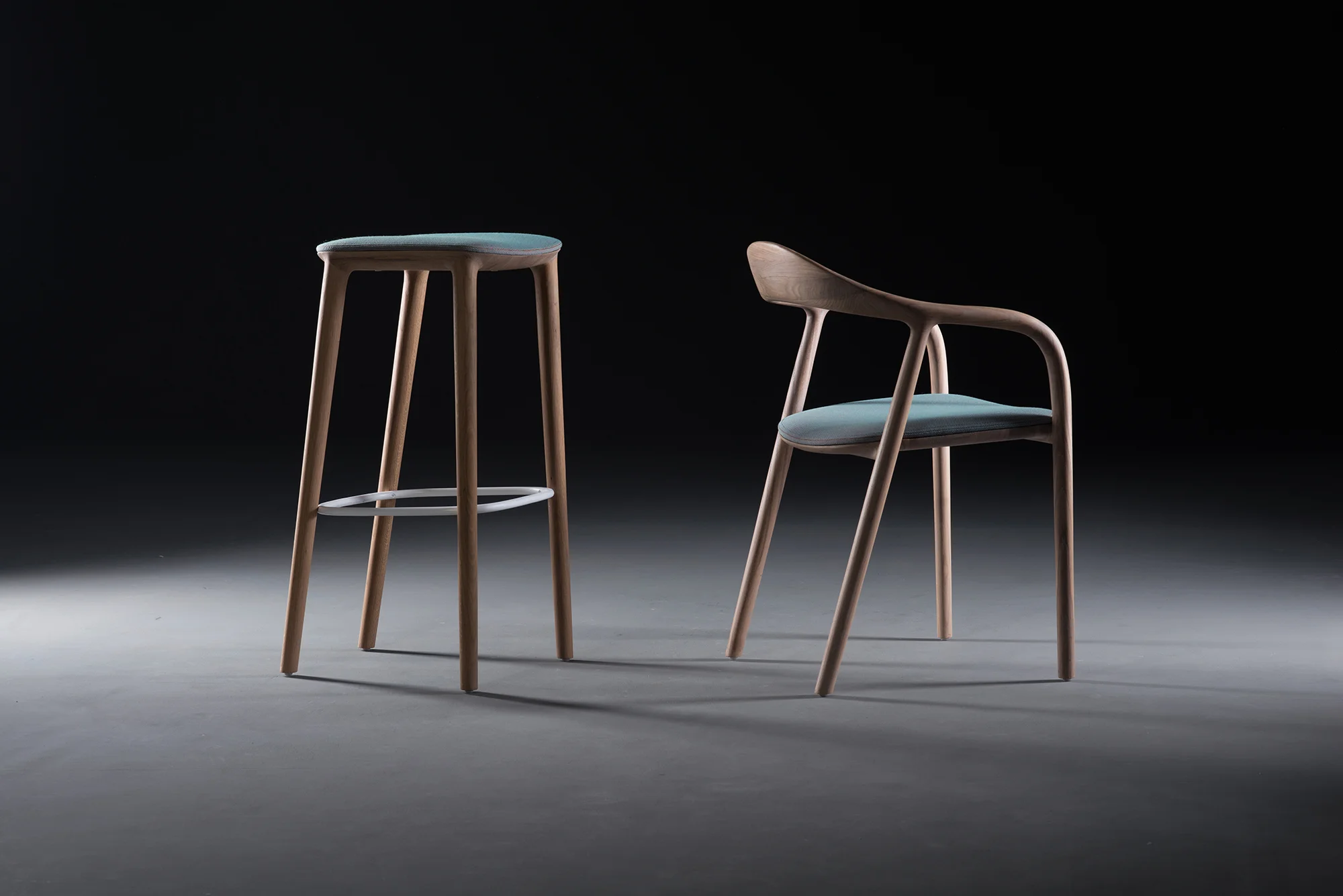 Neva bar chair and Neva chair designed by Regular Company