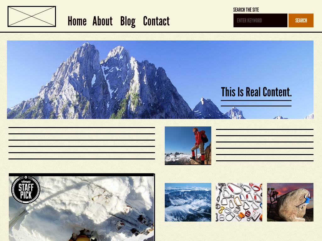 Adding content creates a final page. 