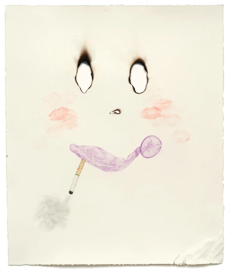 "Captain Cock Bondage" pencil, colored pencil, acrylic, lipstick on paper, 18" x 15", 200