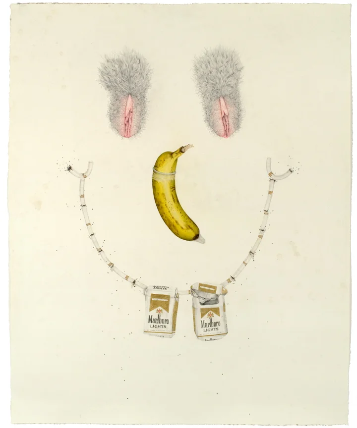"Girls Night Out" pencil, colored pencil, acrylic, beer on paper, 31" x 25", 2008