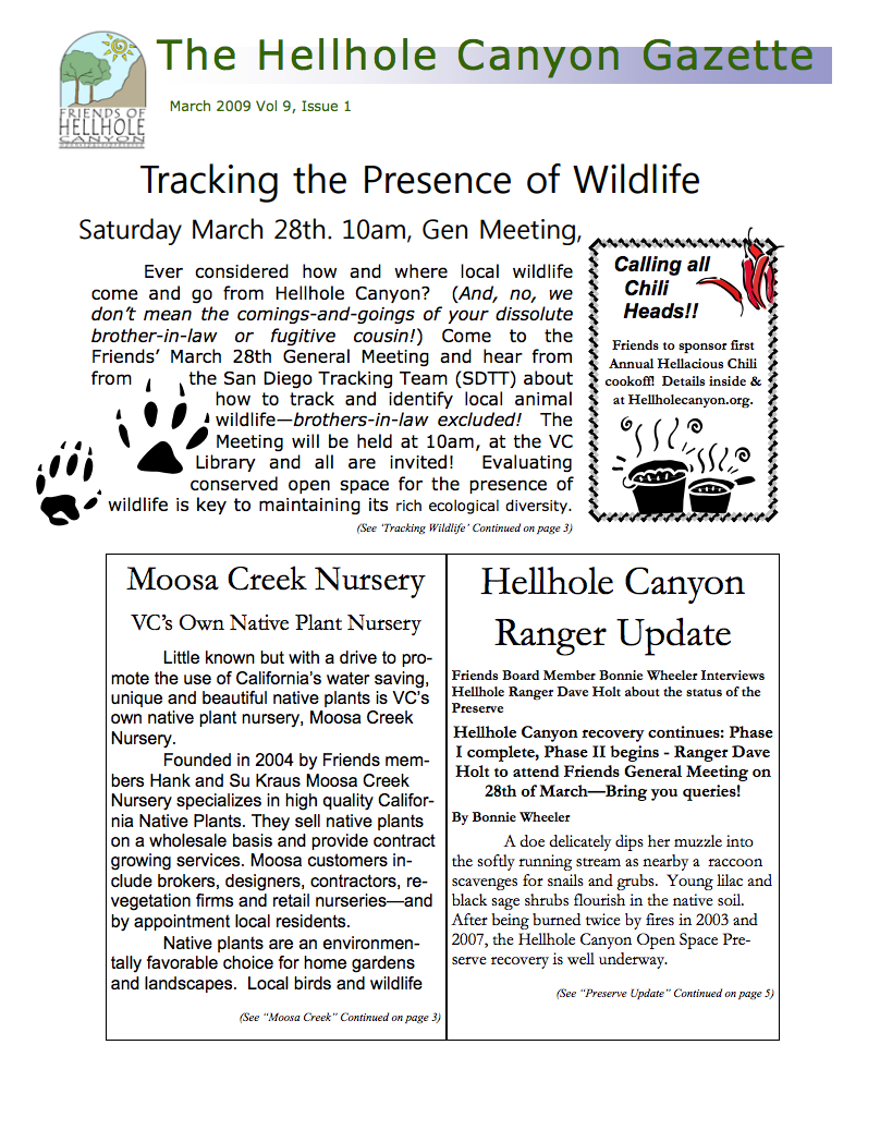 March 2009 Newsletter: Tracking the Presence of Wildlife