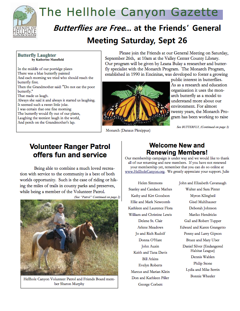 September 2009 Newsletter: Butterflies are Free!