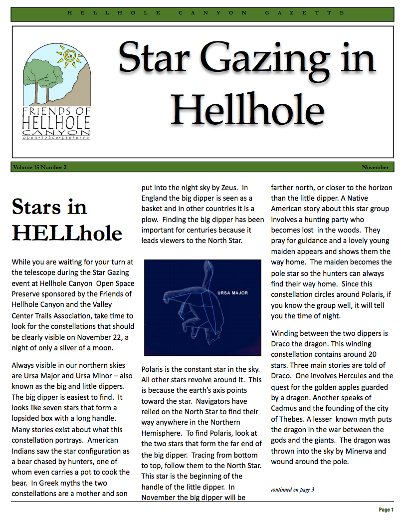 November 2014: Stargazing in Hellhole Canyon