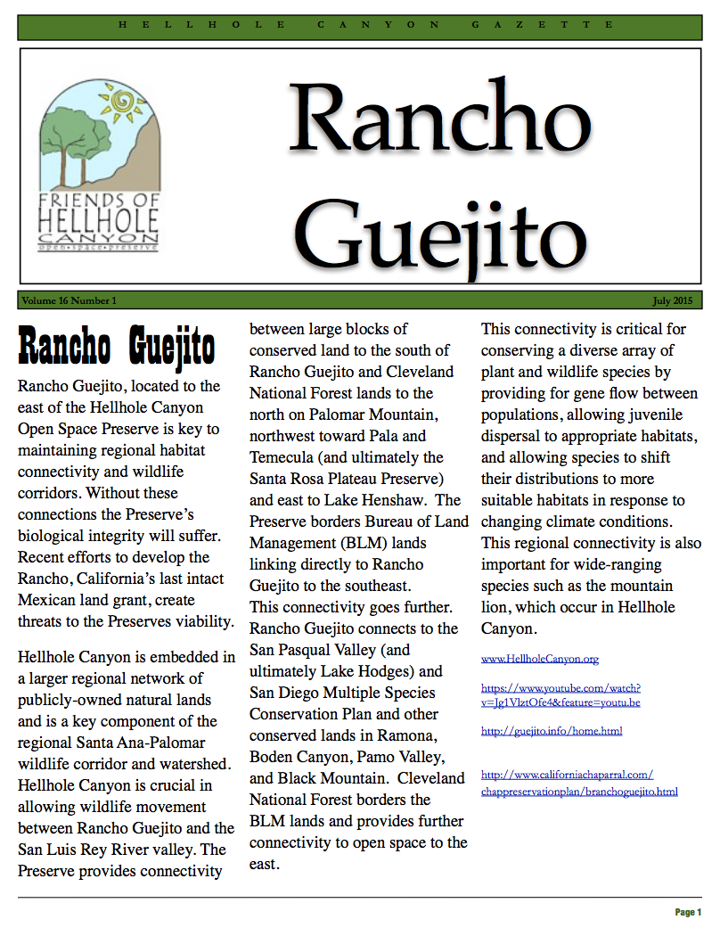 July 2015 Newsletter: Rancho Guejito