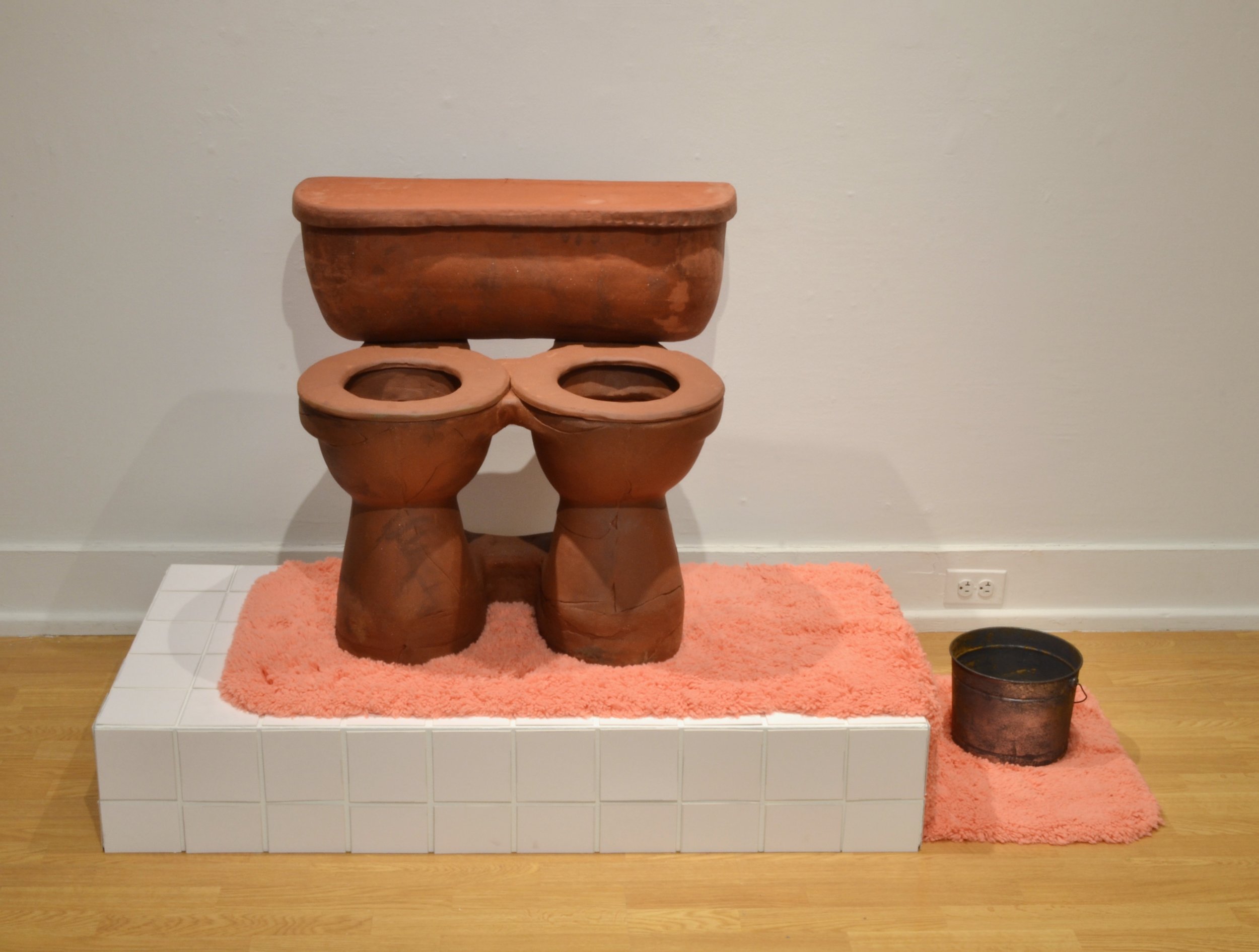 Loveseat & Third Wheel ^5 stoneware, rug, bucket, matboard, pedestal 32 x 52 x 28