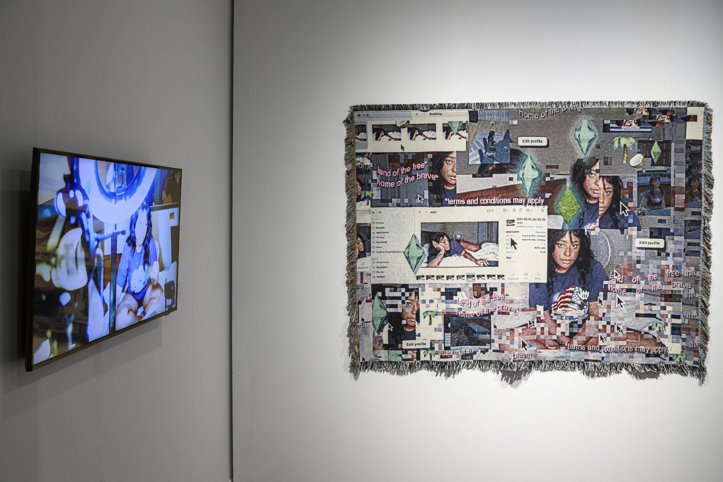  Installation view,  Qualeasha Wood: code_eden , 2025, Rowan University Art Gallery and Museum, Courtesy of Rowan University Art Gallery and Museum, Photography by Constance Mensh. 