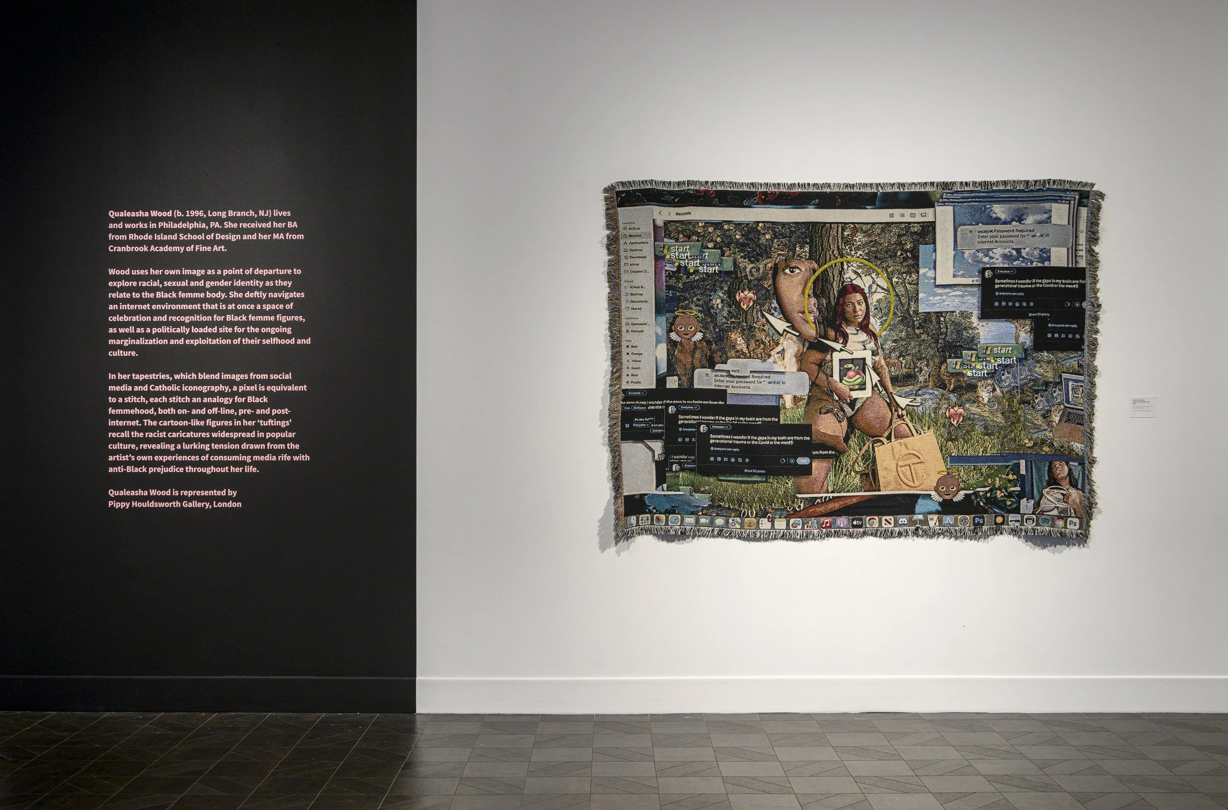  Installation view,  Qualeasha Wood: code_eden , 2025, Rowan University Art Gallery and Museum, Courtesy of Rowan University Art Gallery and Museum, Photography by Constance Mensh. 