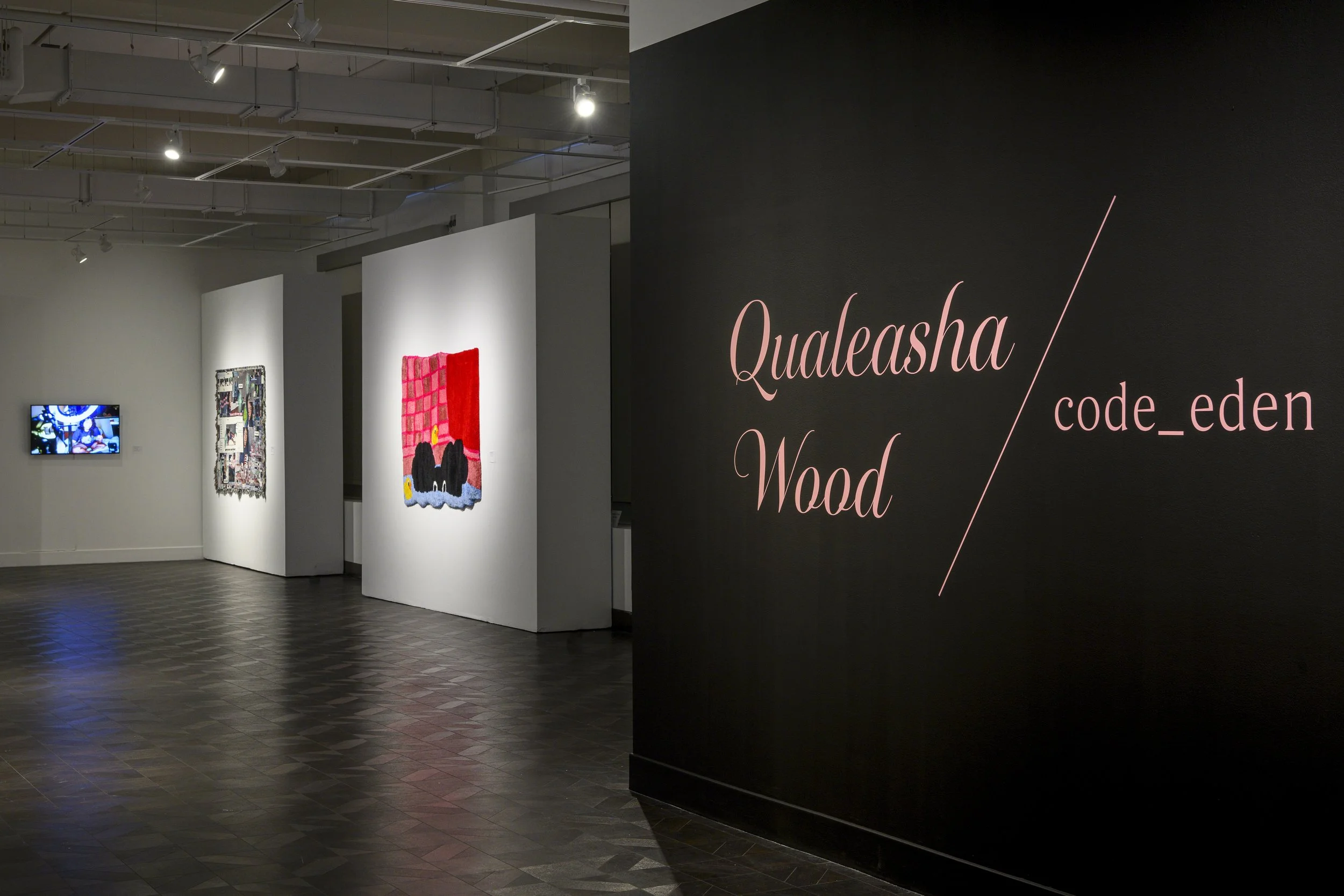  Installation view,  Qualeasha Wood: code_eden , 2025, Rowan University Art Gallery and Museum, Courtesy of Rowan University Art Gallery and Museum, Photography by Constance Mensh. 