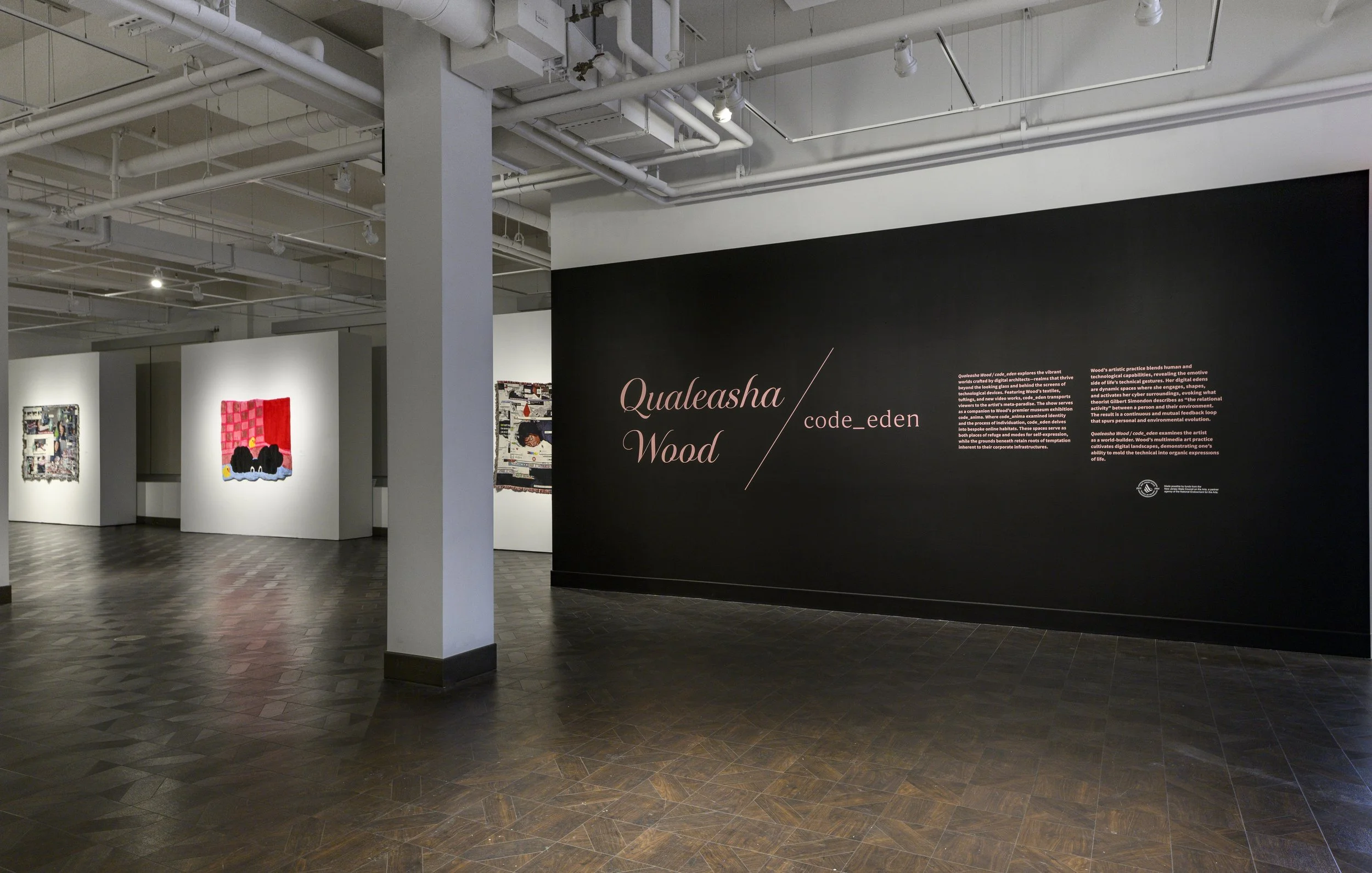  Installation view,  Qualeasha Wood: code_eden , 2025, Rowan University Art Gallery and Museum, Courtesy of Rowan University Art Gallery and Museum, Photography by Constance Mensh. 