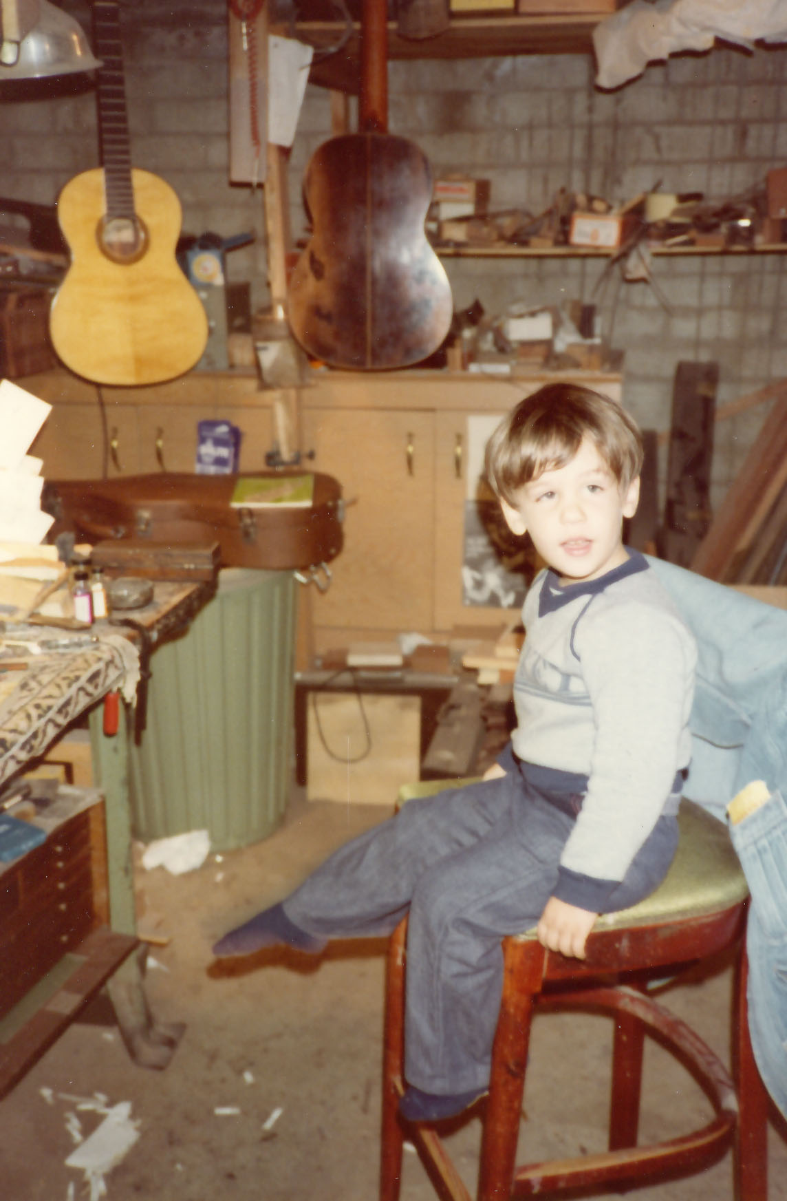 Pepe hijo in guitar shop of Yuris Zeltins 1980