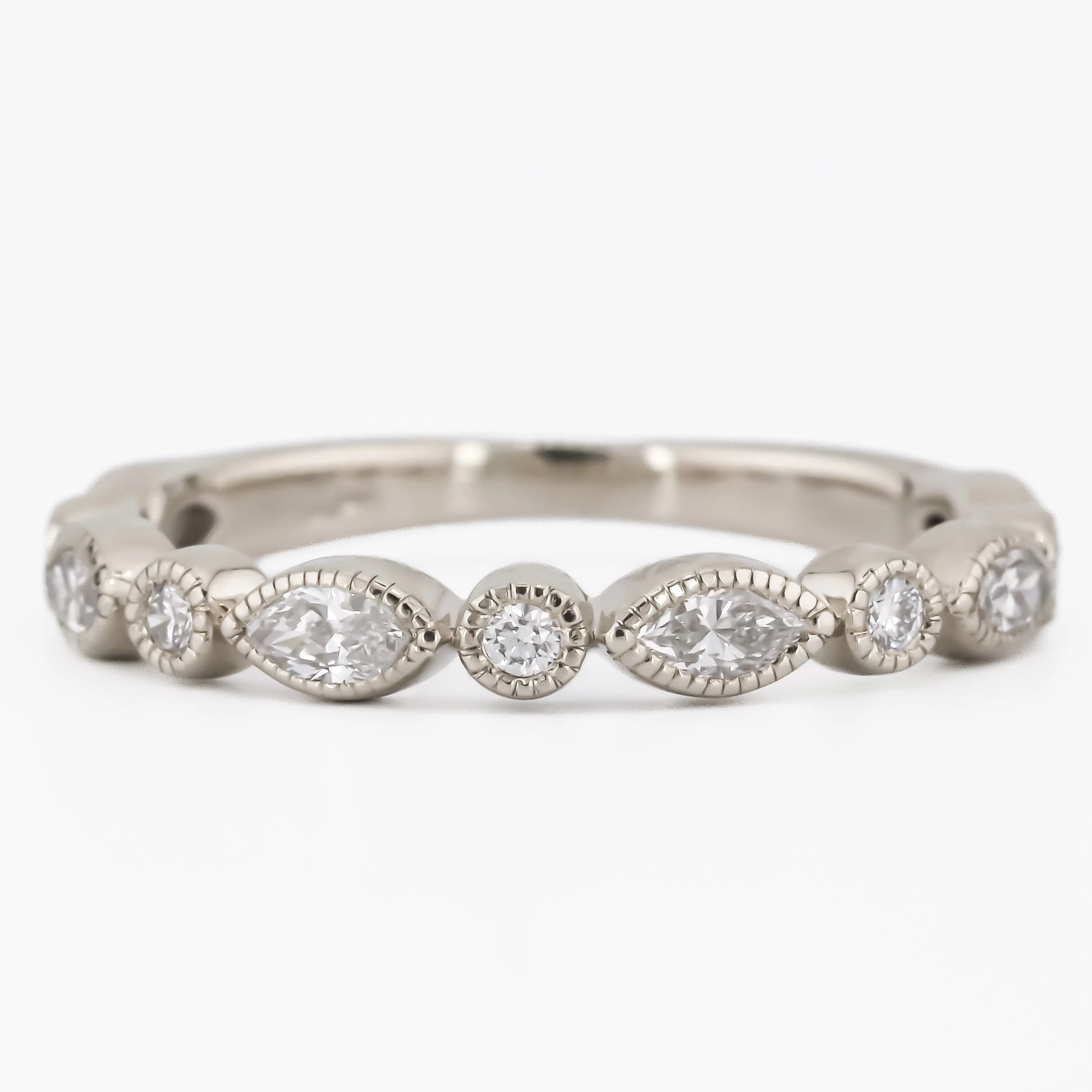 Marquise & Round Diamond Milgrain Bezel Band