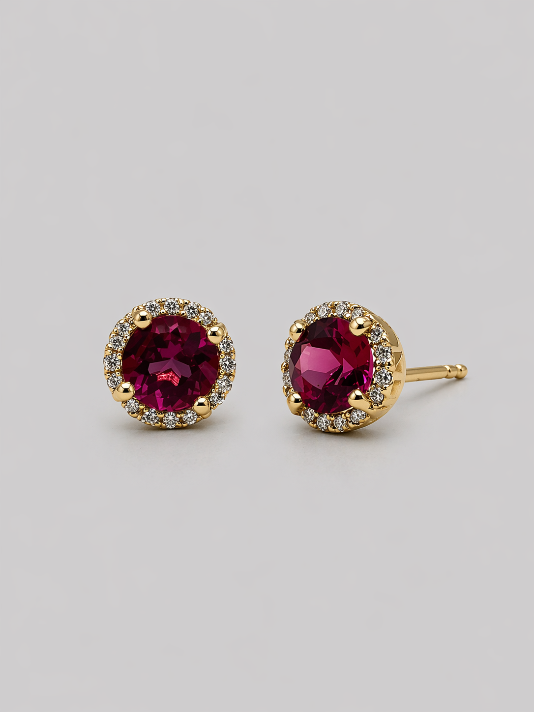 Rubelite Tourmaline Diamond Halo Studs