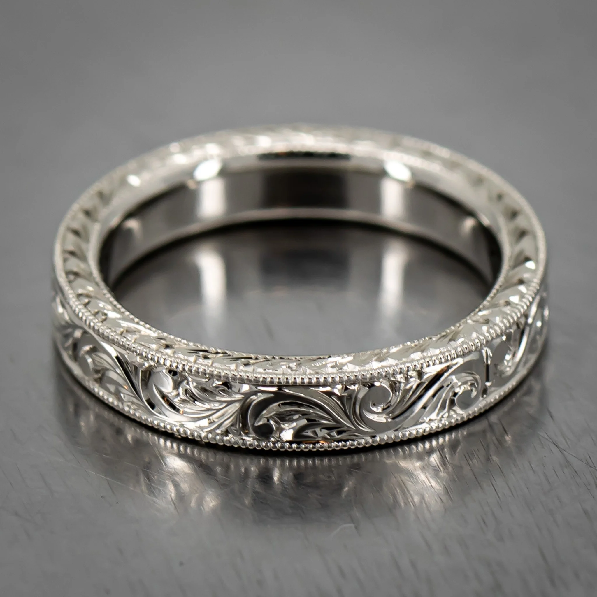 wedding-band-custom-hand-engraved-scroll-14K-white-gold-milgrain-bead-set-diamond-RT519843.jpg