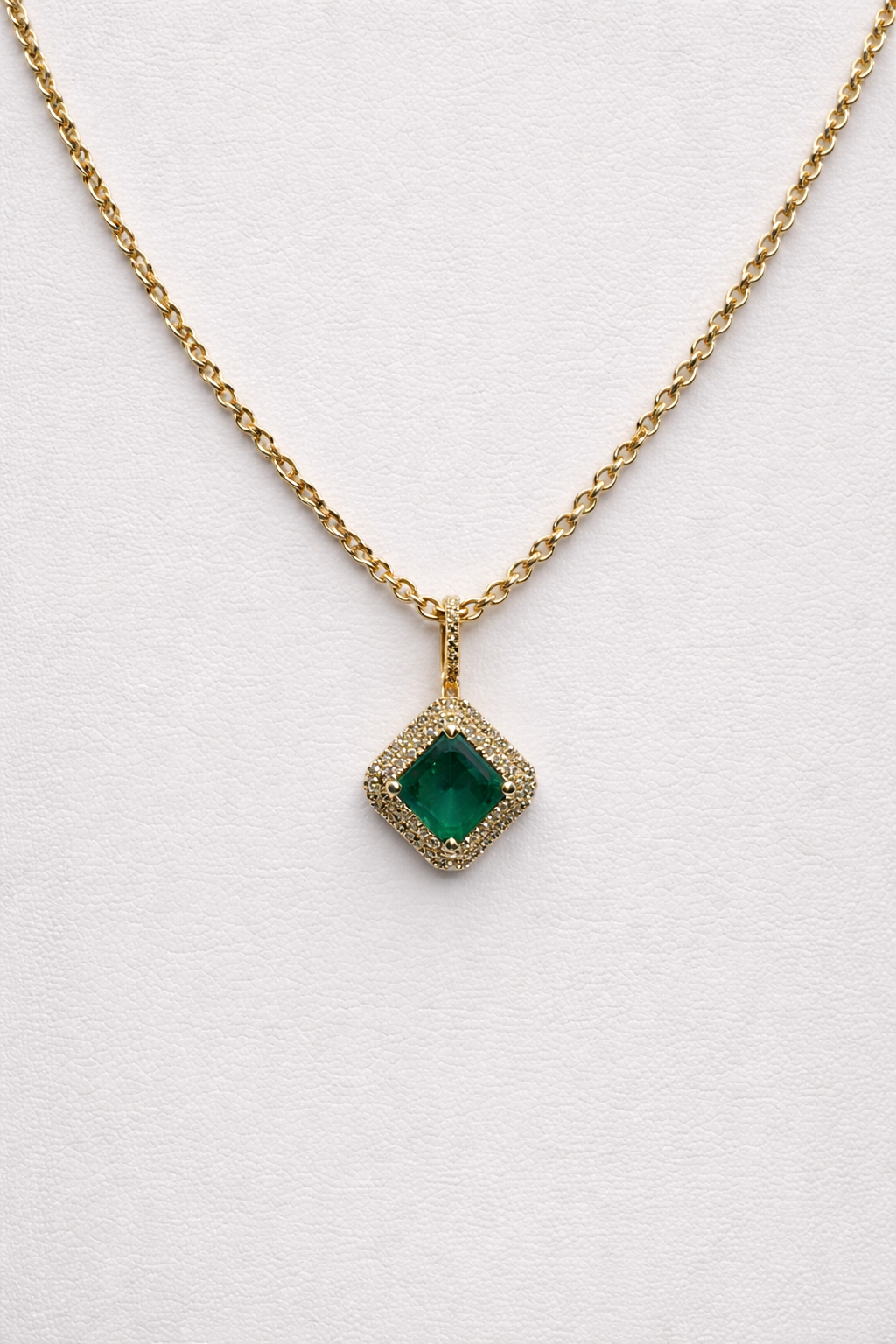 Emerald Diamond-Set Double Halo Pendant
