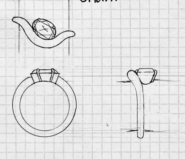 Hand-drawn sketches of a wristwatch from multiple angles and a small drawing of a person lounging in a hammock.