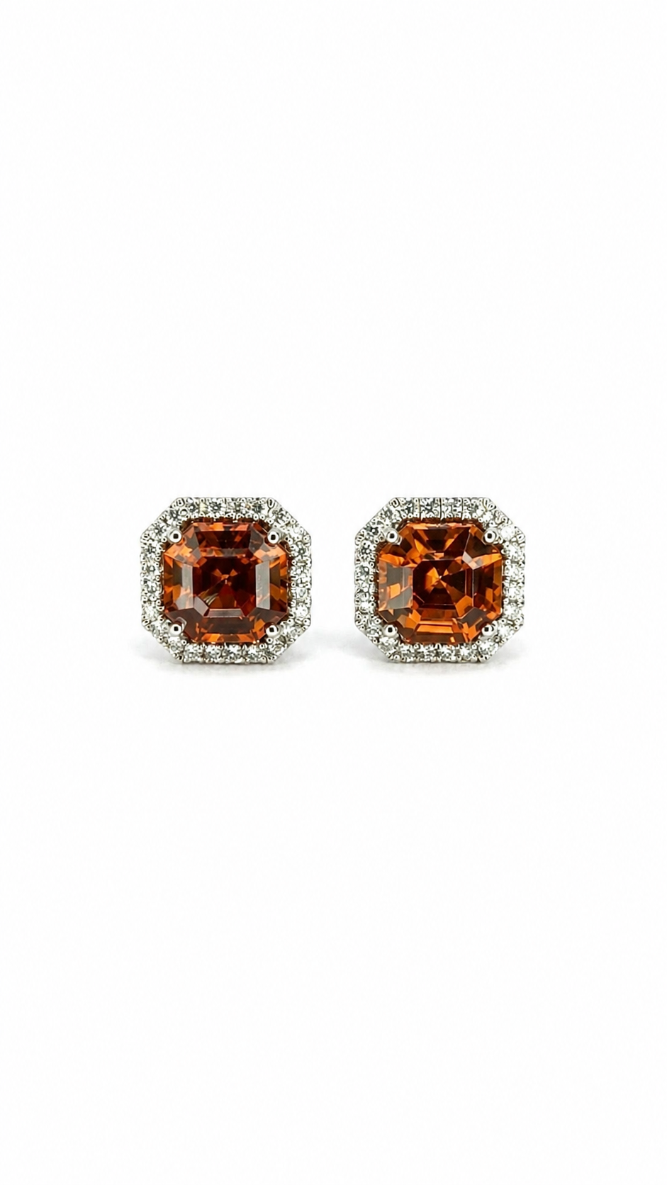 Orange Zircon Asscher Cut Studs