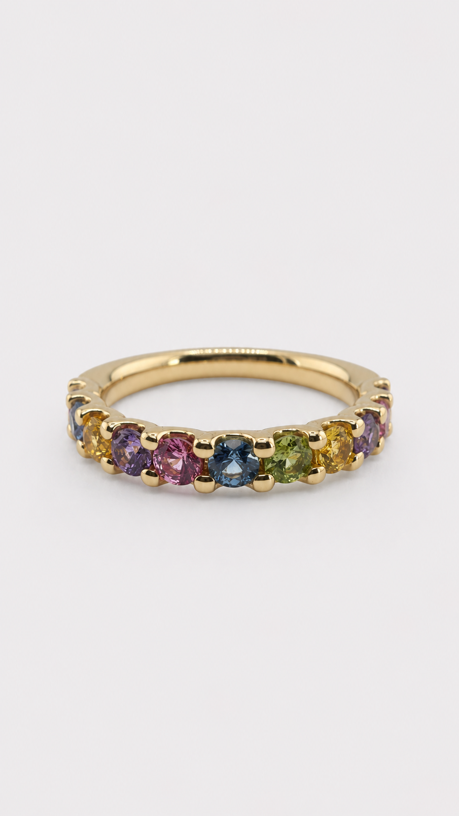 Multi-Color Sapphire Line Band in Yellow Gold