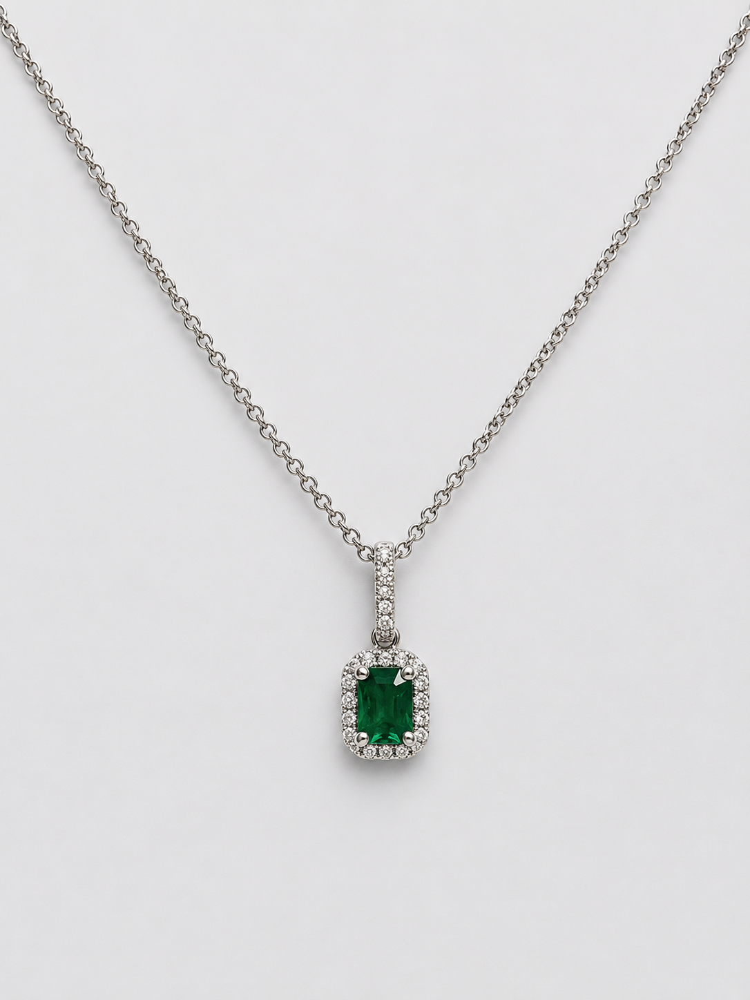 Emerald-Cut Emerald Diamond Halo Pendant