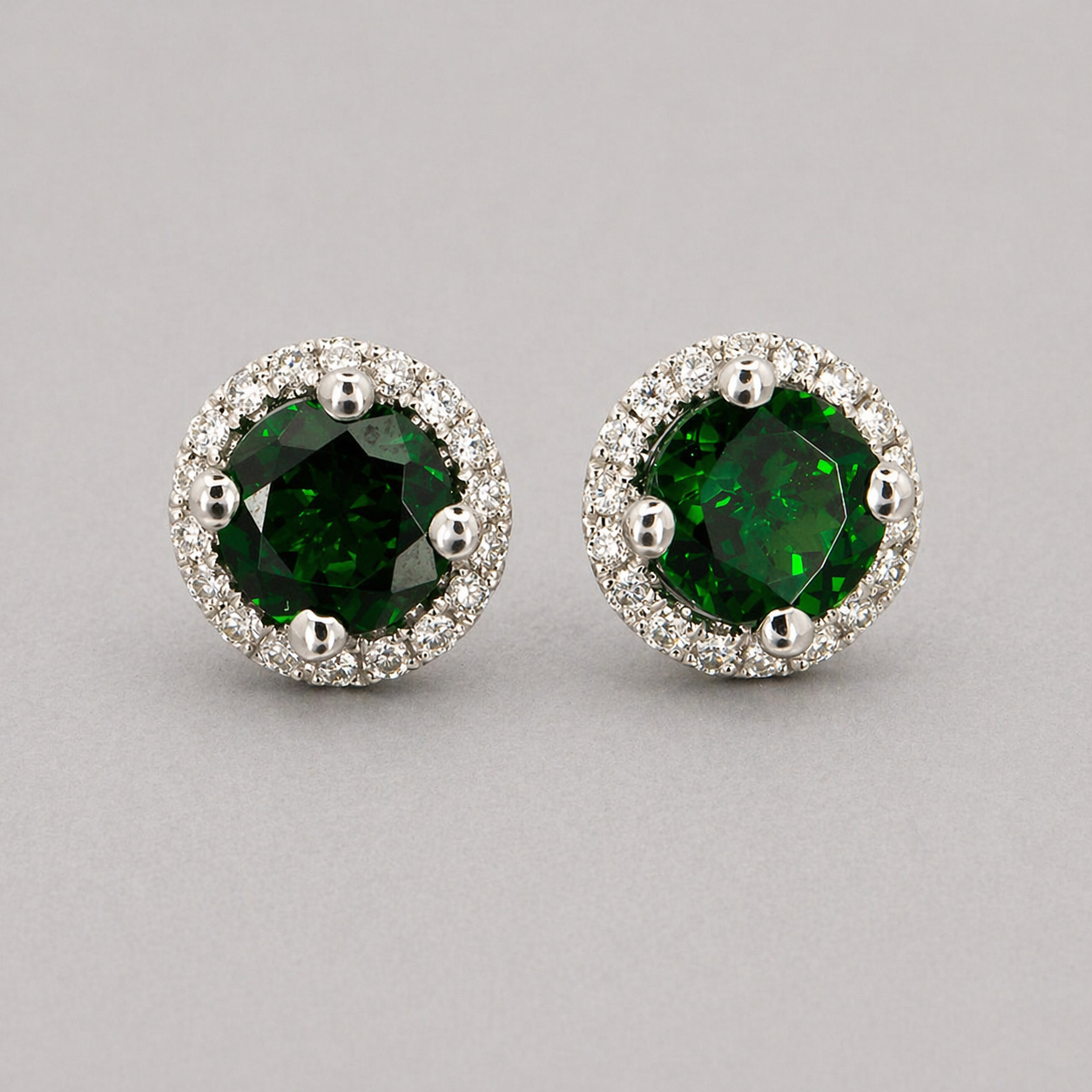 Tsavorite Garnet Halo Studs