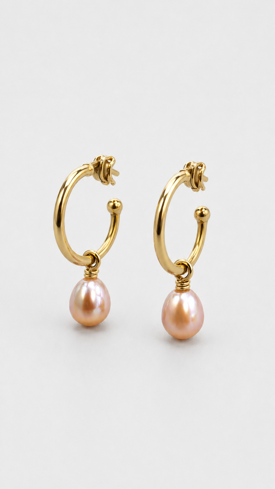 Gold and Pink Pearl Dangle Hoops