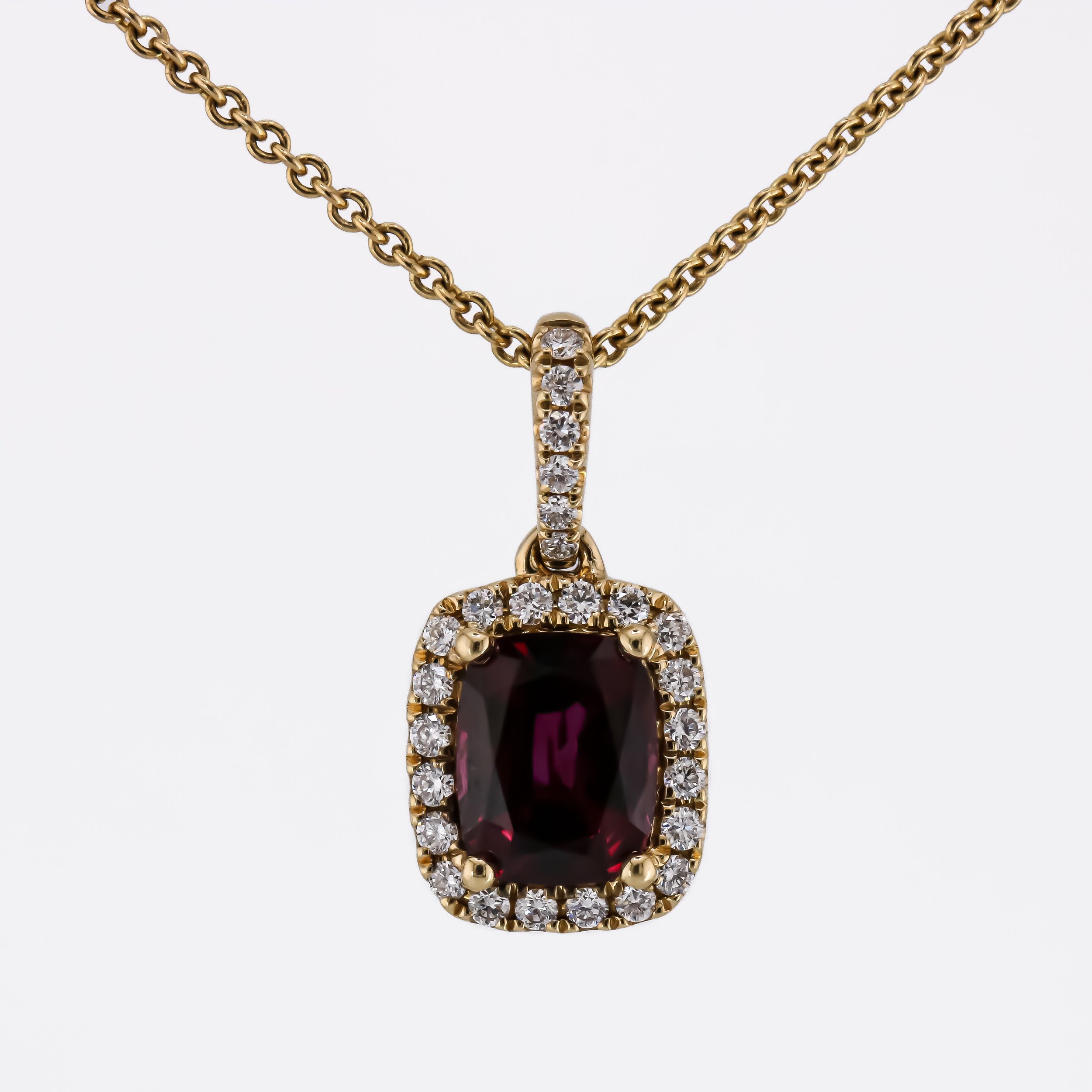 Cushion-Cut Ruby Halo Pendant
