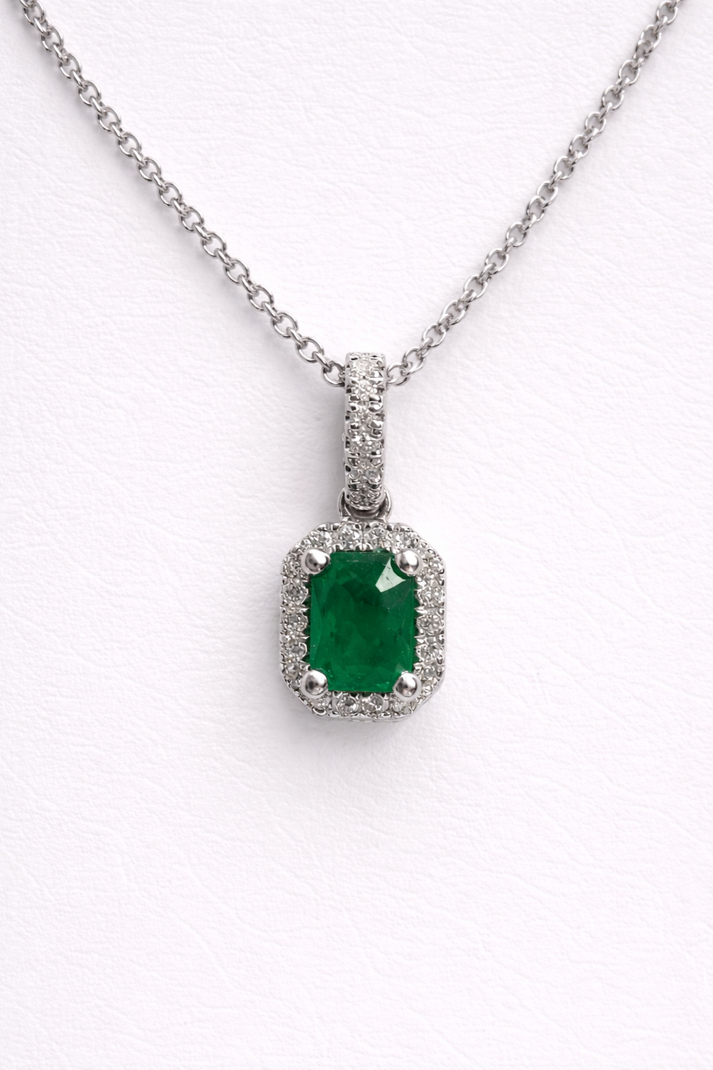Emerald-Cut Emerald Diamond Halo Pendant