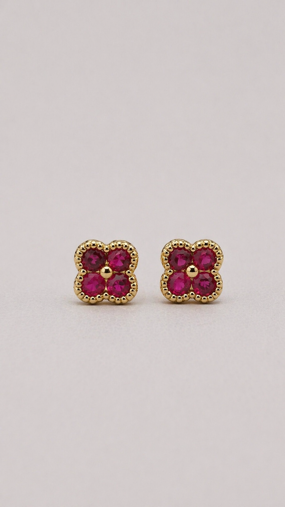 The Ruby Clover Studs in Yellow Gold