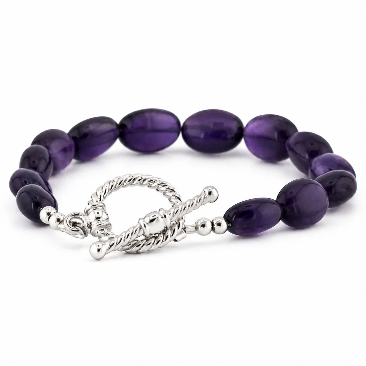Chunky Amethyst Bead Bracelet with Toggle