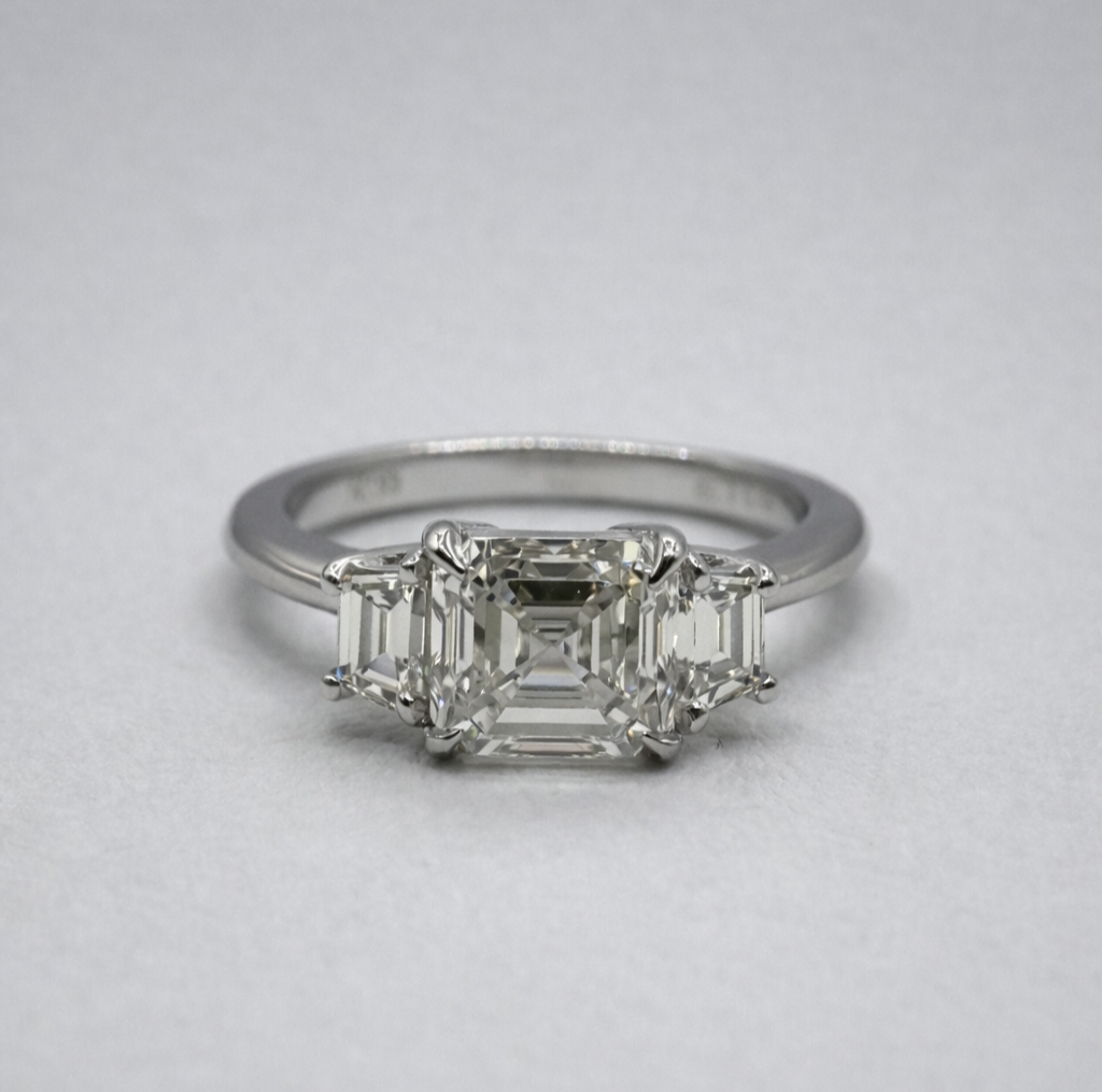 Three-Stone Square Emerald-Cut Engagement Ring