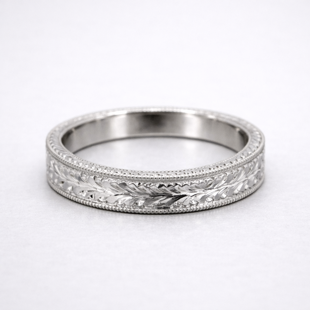 Wheat-Engraved Band in Platinum