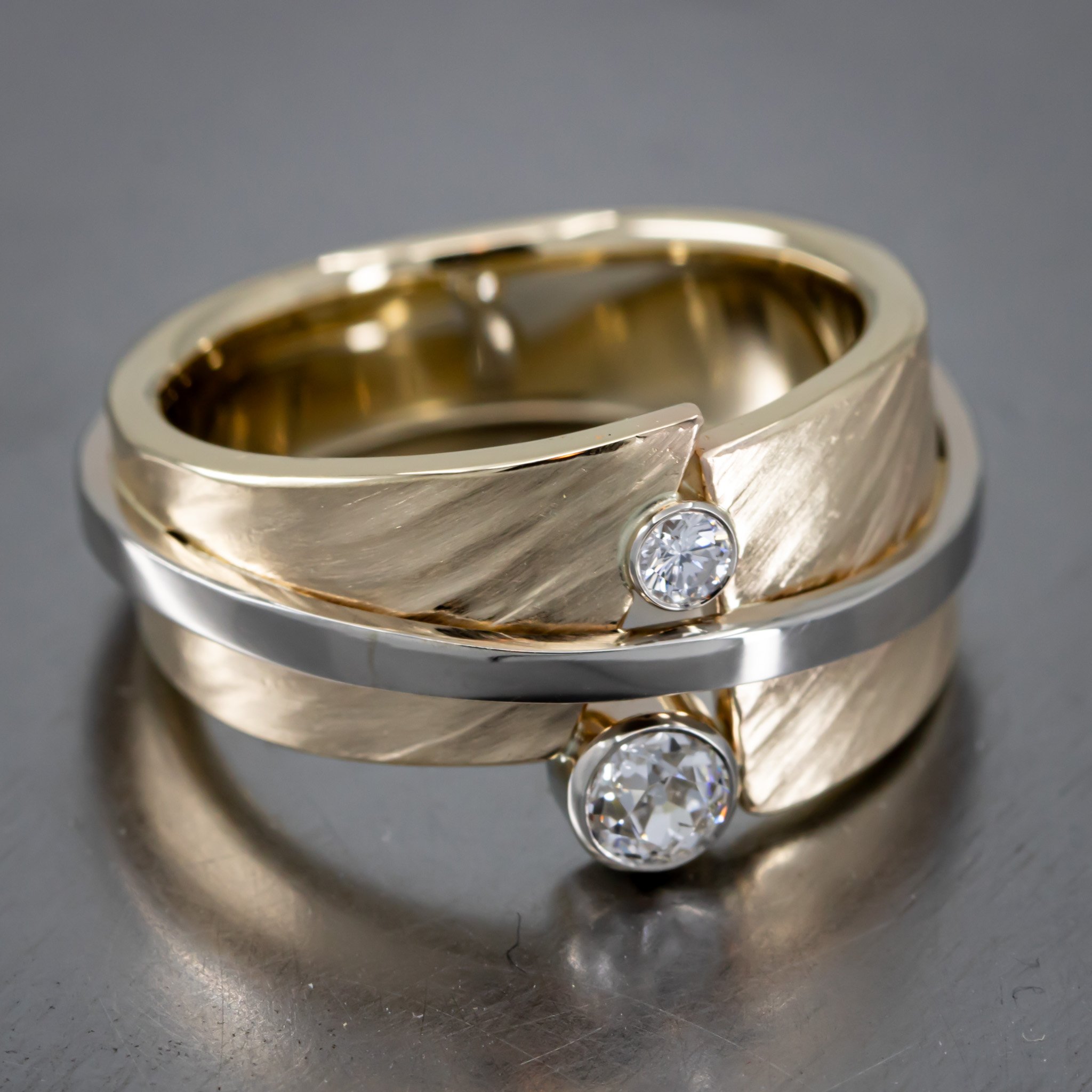 14K-gold-white-ring-asymmetrical-contemporary-line-texture-diamonds-bezel-overlapping-laying-down.jpg