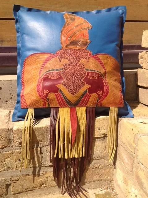 14" x 14" leather gemini with fringe