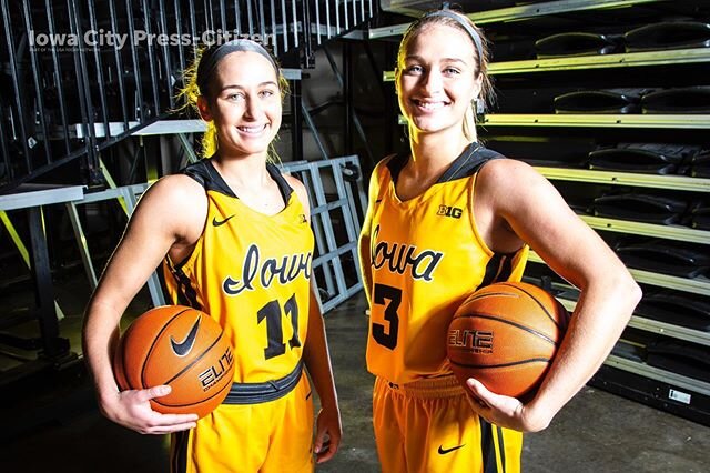 Meyer sisters back together on the same team, October 2019. #onassignment @presscitizen #sports #womensbasketball #portrait #flashphotography #iowa