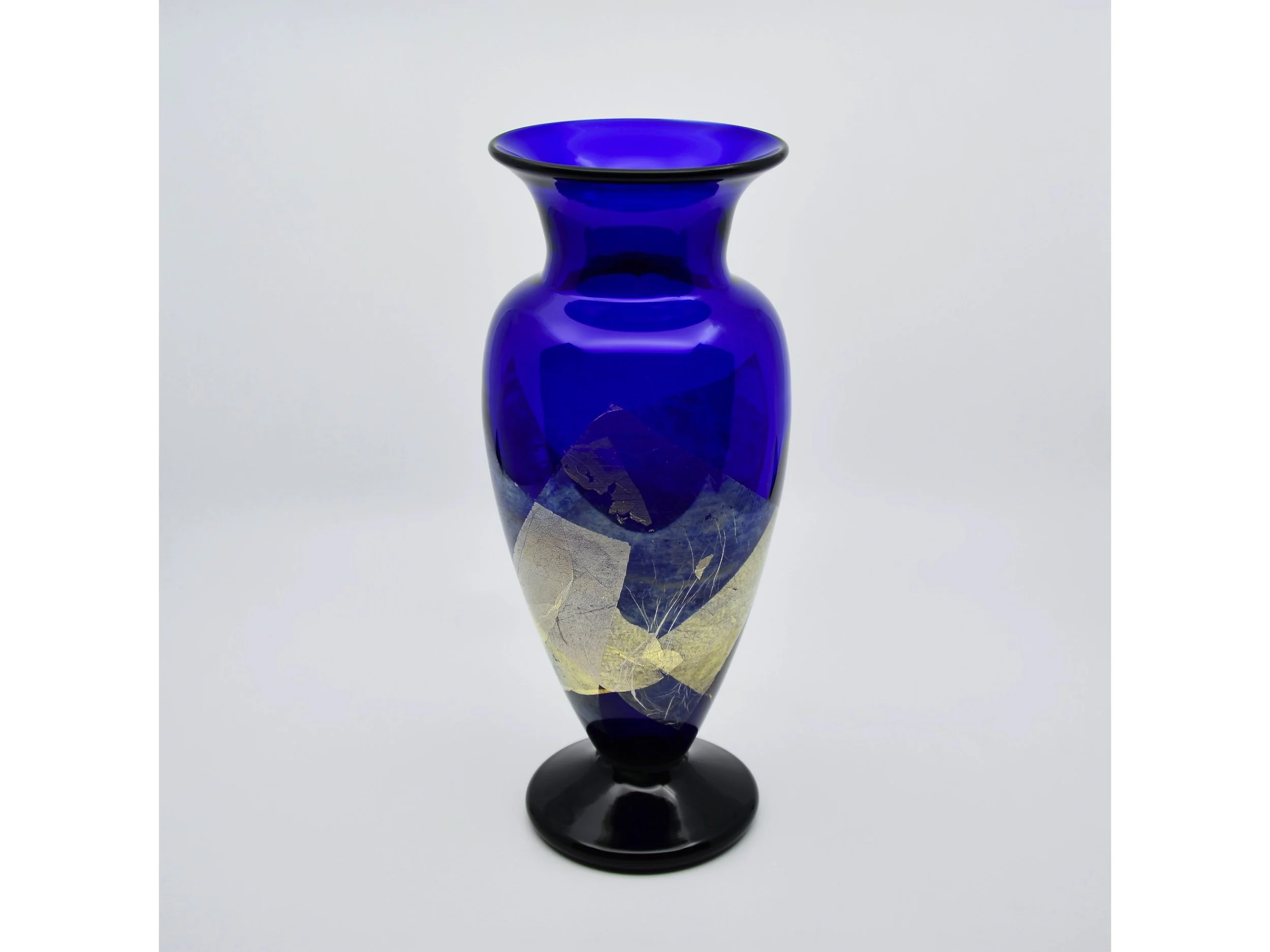 11" Tall Gold Leaf Cobalt Vase