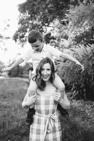Family photography mother and son sunset black and white