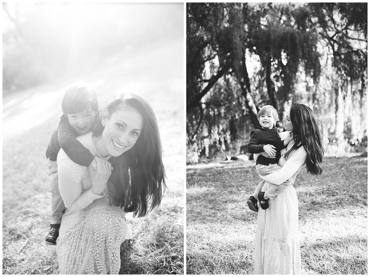 Montmorency Family Photographer. Backlight sunrise young kids beautiful mum black and white comtemporary portrait classic magazine style