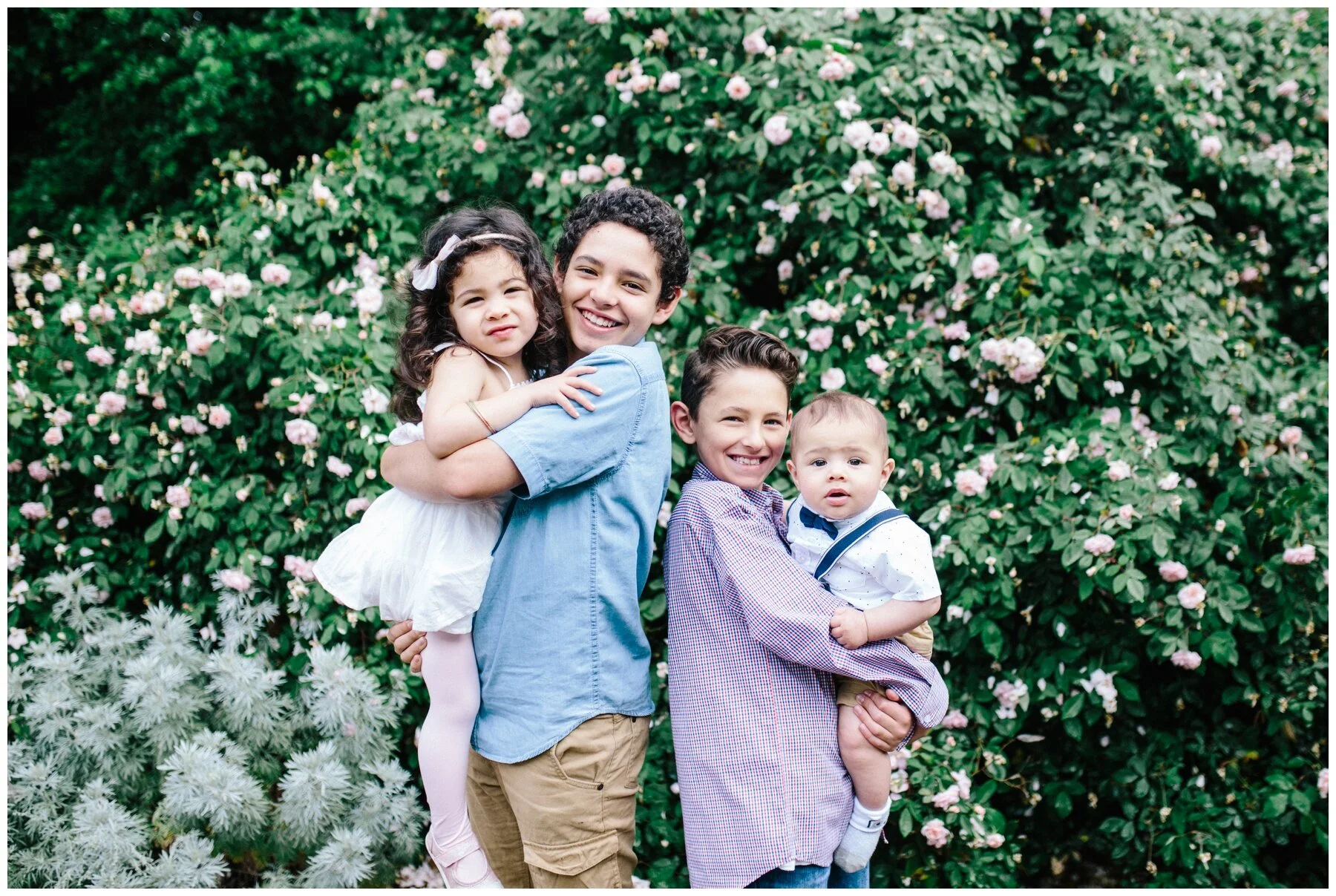 Montmorency family photos four children siblings rose garden pretty girl photographer brothers sister