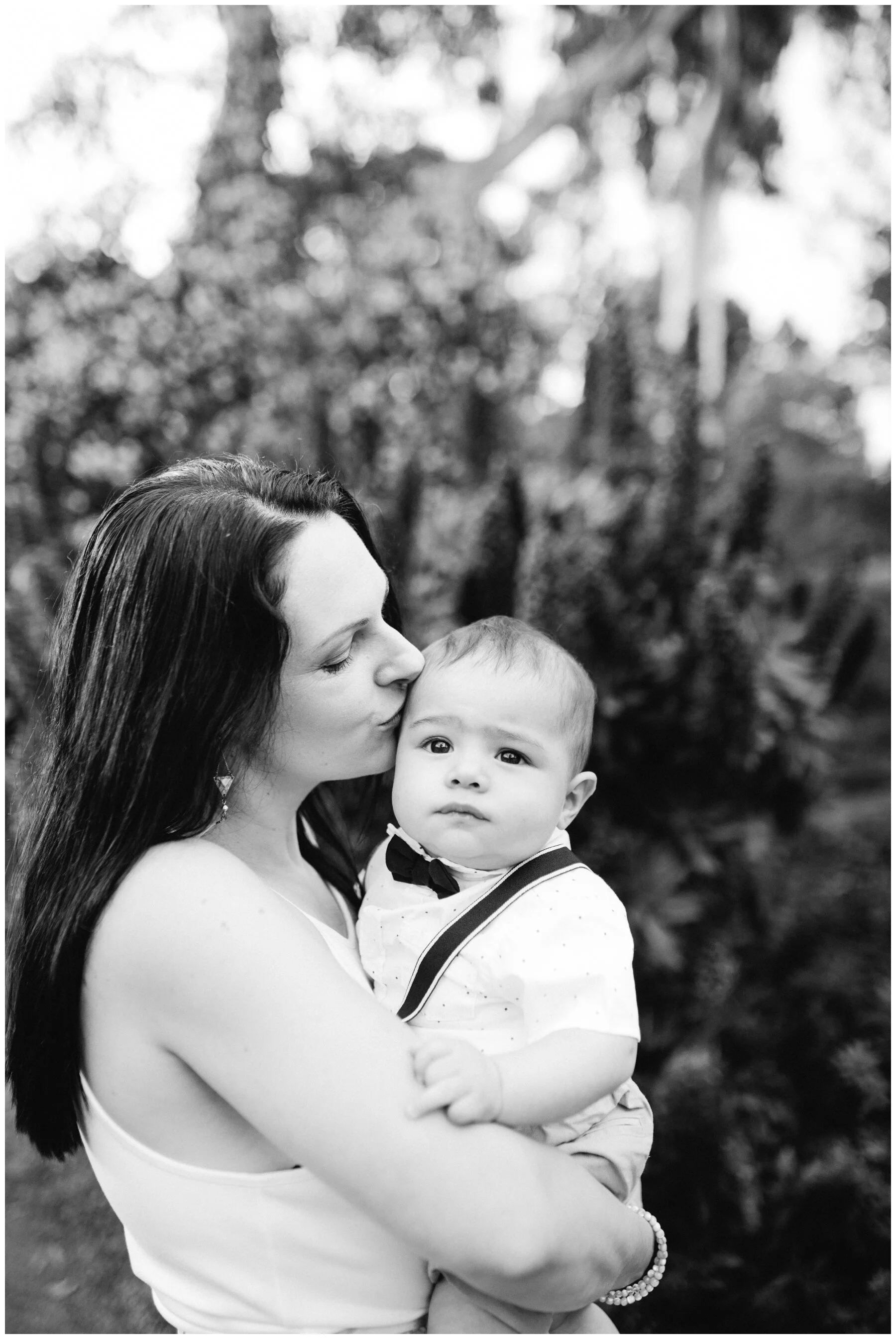 Ivanhoe family photographer photography mother and baby son rose garden black and white portrait