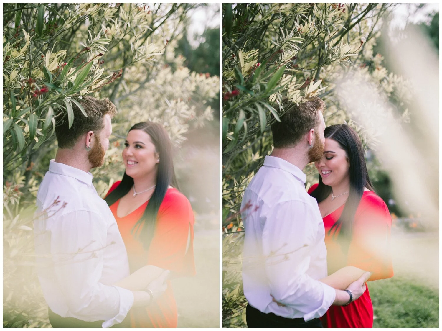 Ivanhoe portrait photographer. Engagement photographer. Coburg Lake. Red dress. Natural light. Love. Candid. Red head. Melbourne makeup artist.