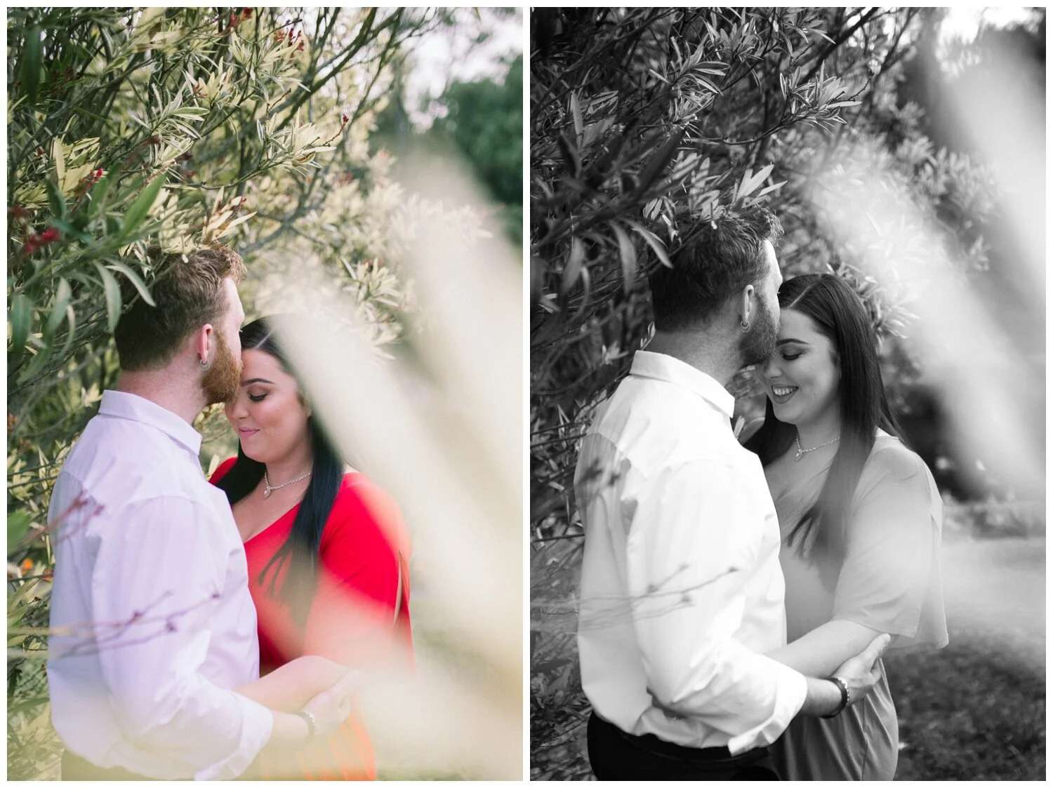 Heidelberg portrait photographer. Engagement photographer. Coburg Lake. Red dress. Natural light. Love. Candid. Red head. Melbourne makeup artist.