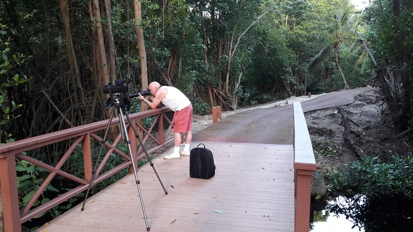 John has the entire Graeme Hall Nature Reserve to himself as he takes aim (photo by BB)
