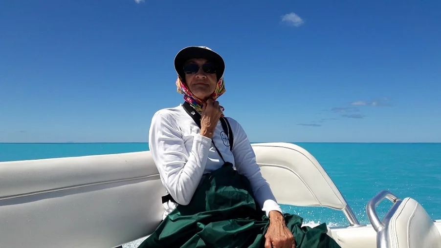 Jade aboard our sleek cruiser - bound for Barbuda