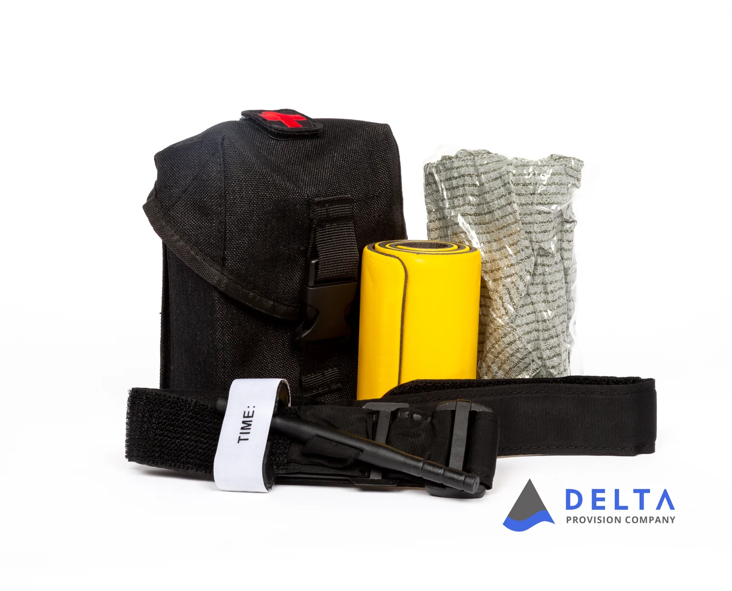 Delta Provision Co. Trauma Tool Kit - Tactical Pouch w/ Combat Tourniquet, Israeli Bandage, Splint Inside - M.O.L.L.E. Attachment System - Survival Medical Kit