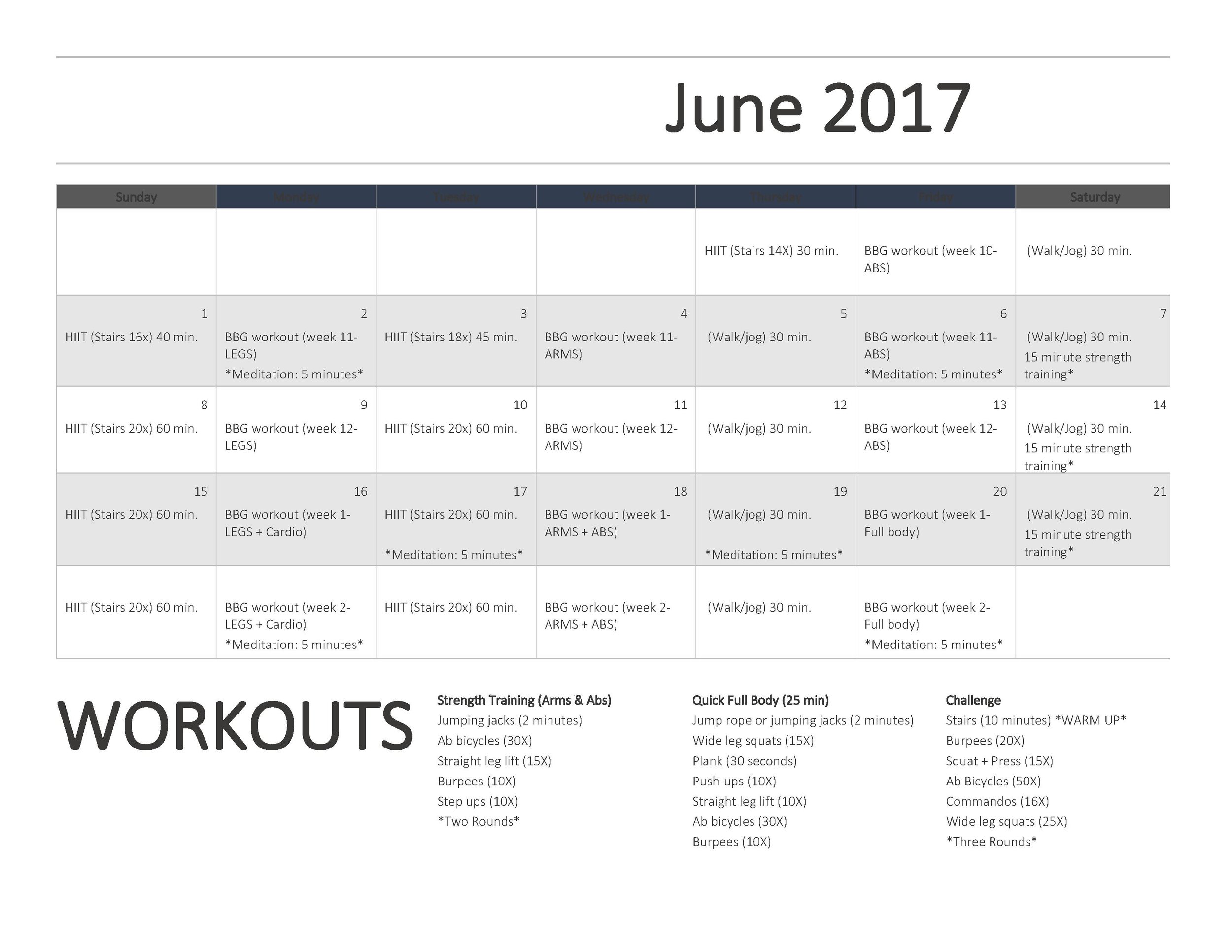 June Refresh Series Workout Calendar + Workout Ideas