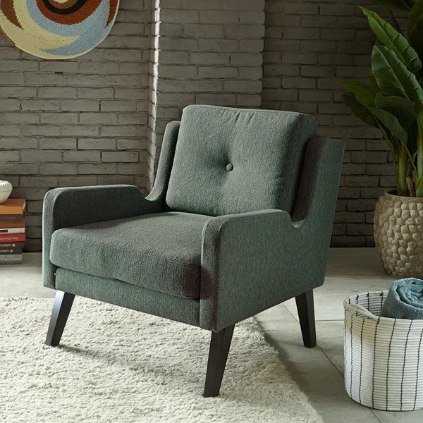 midcentury accent chair green tweed