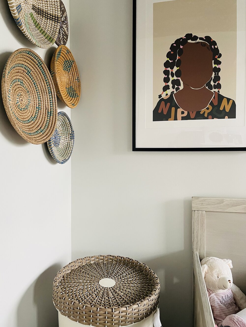 woven baskets wall art black girl art print