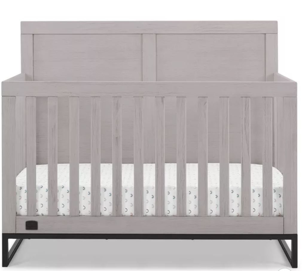 grey wood modern baby crib black base