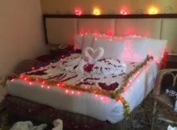 Inventive bed decorations at our Nablus hotel.